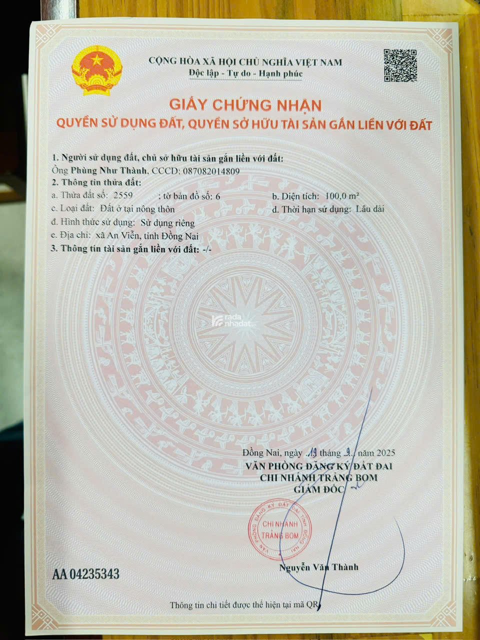 Nền 1 tỷ 399, mặt tiền đường 30m ngay KDC gần trục đại lộc Bắc Sơn - Long Thành