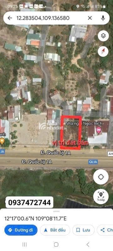 Bán 700m2 có thổ cư mặt tiền đường QL1A xã Vĩnh Phương, Nha Trang , Khánh Hoà . Giá 5,3 tỉ