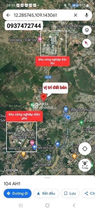 Bán 700m2 có thổ cư mặt tiền đường QL1A xã Vĩnh Phương, Nha Trang , Khánh Hoà . Giá 5,3 tỉ
