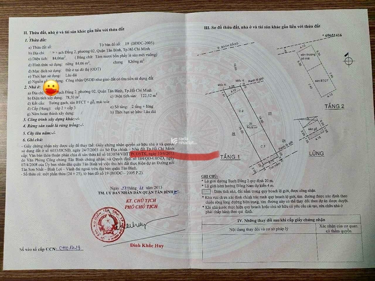 BÁN NHÀ MẶT TIỀN ĐƯỜNG BẠCH ĐẰNG - P.2 TÂN BÌNH - DTCND:85M2 ( 4,2 X 20) - GIÁ CHỈ 19,5 TỶ