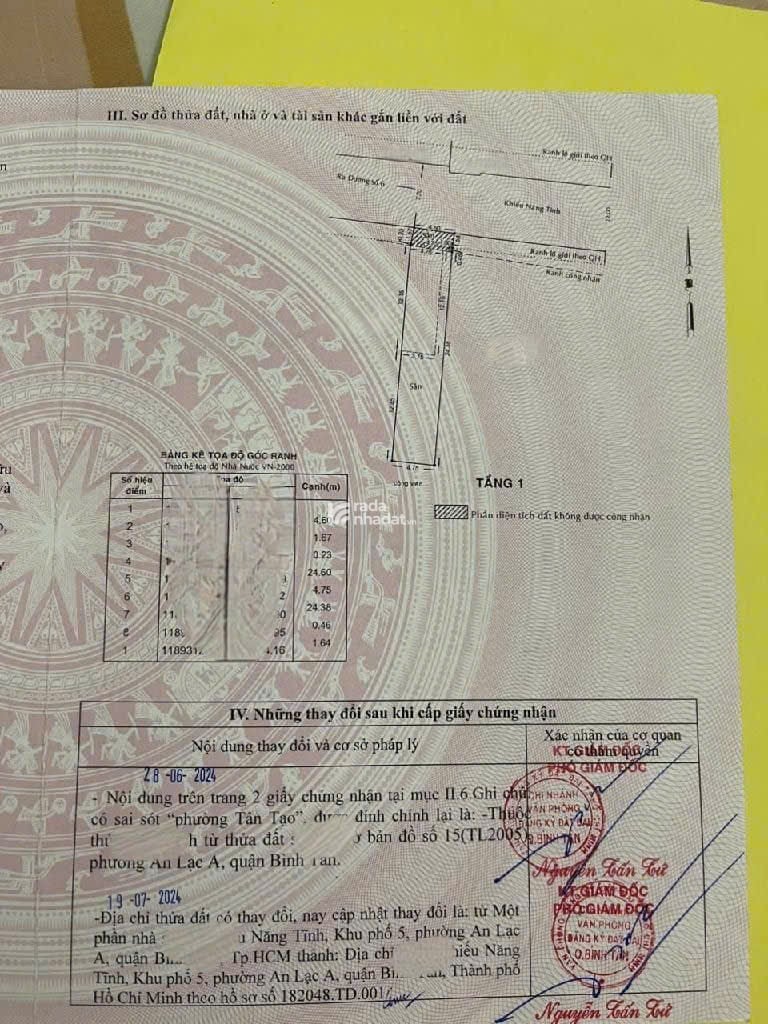 BÁN NHÀ MẶT TIỀN KHIẾU NĂNG TĨNH,KHU TÊN LỬA (4,6m x 24m C4) 11 TỶ TL