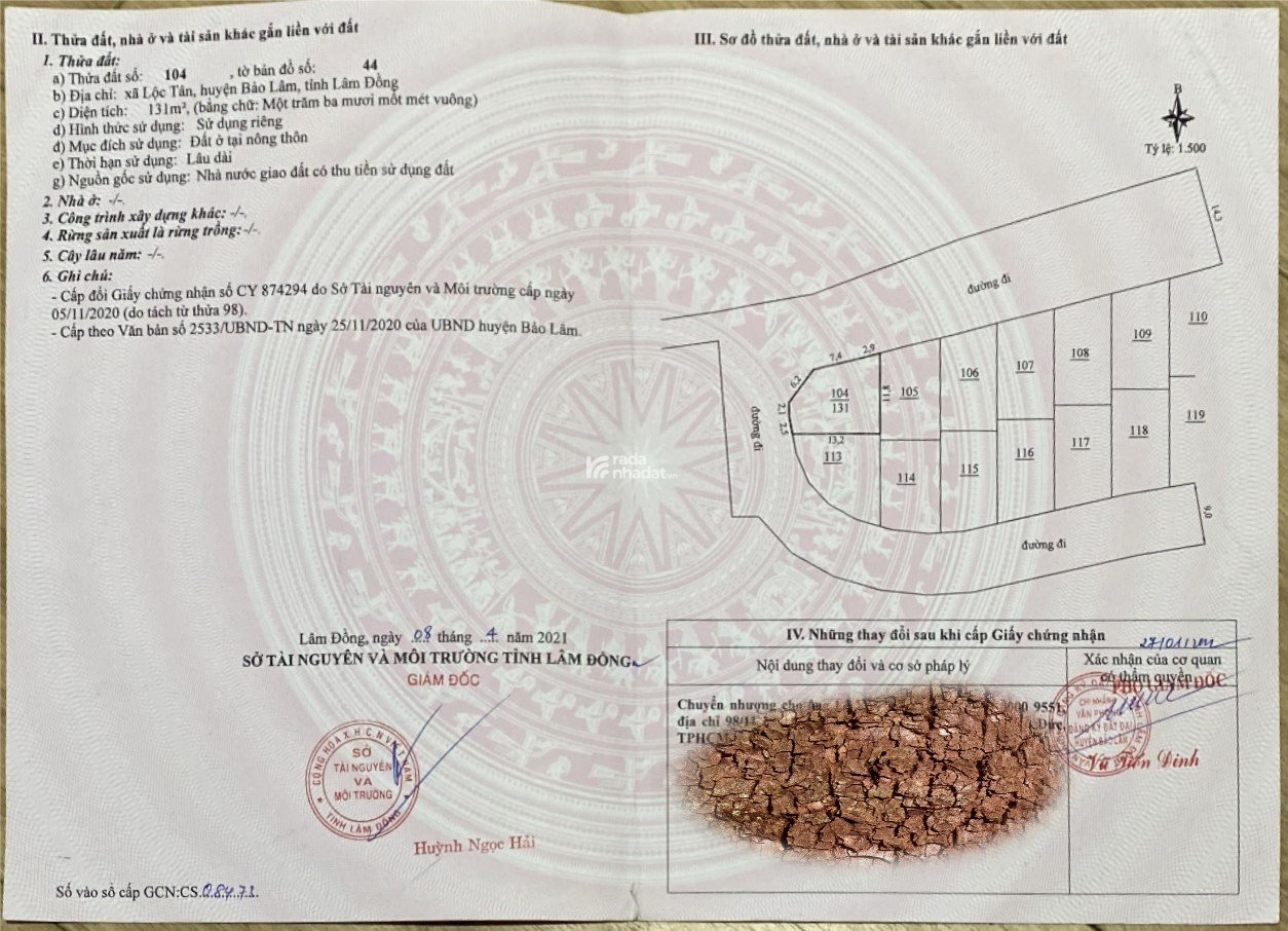 Bán lô góc La Nature (Bảo Lộc), 131 m2 full thổ cư, mặt tiền, giá 11 tr/m2