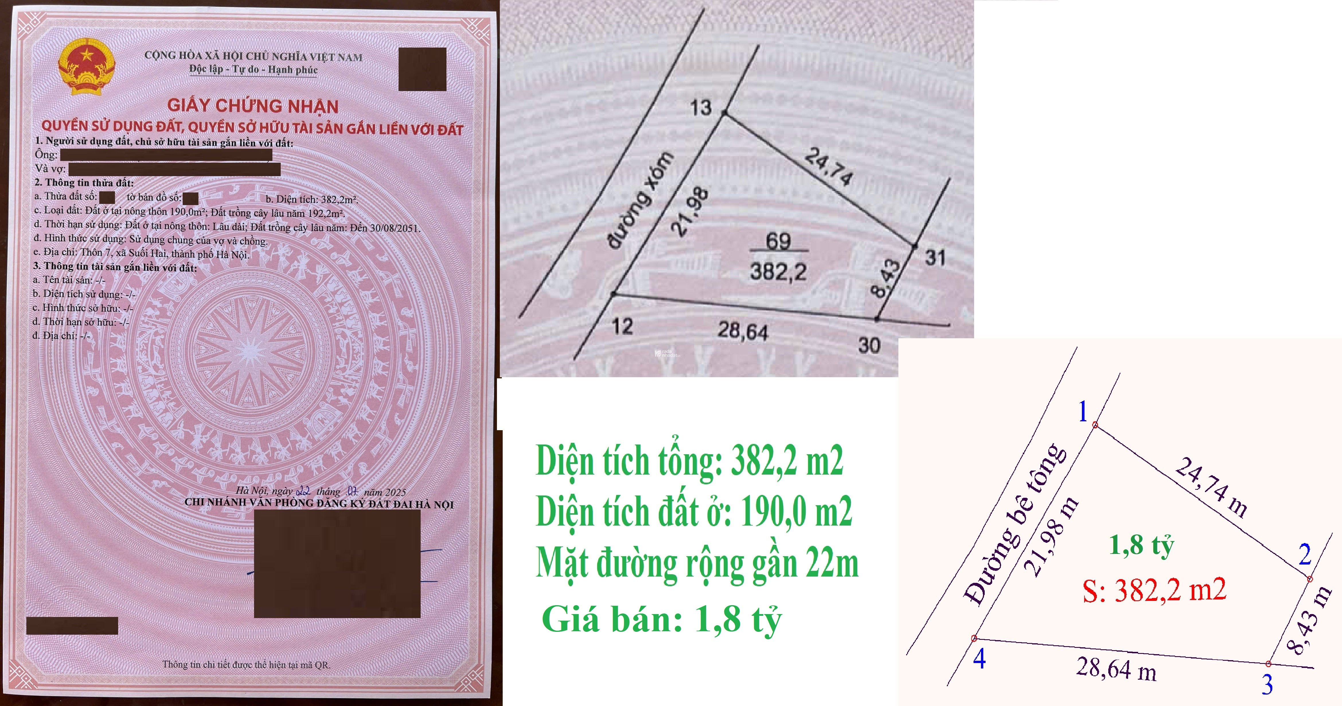 Khu đất 09 thửa đất phân lô 300-500 m2 tại xã Suối Hai, thành phố Hà Nội (Ba Trại,Ba Vì, Hà Nội)