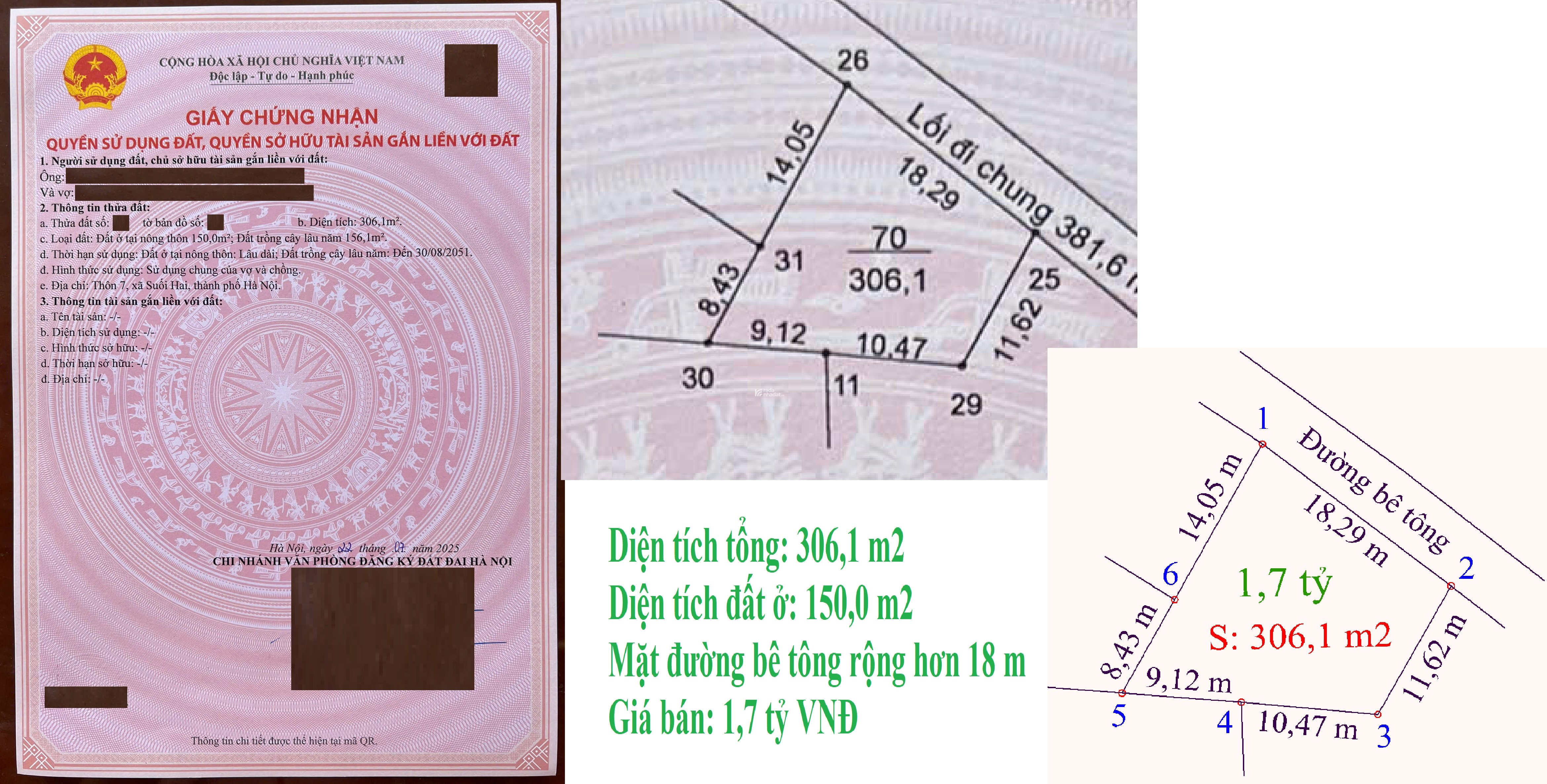 Khu đất 09 thửa đất phân lô 300-500 m2 tại xã Suối Hai, thành phố Hà Nội (Ba Trại,Ba Vì, Hà Nội)