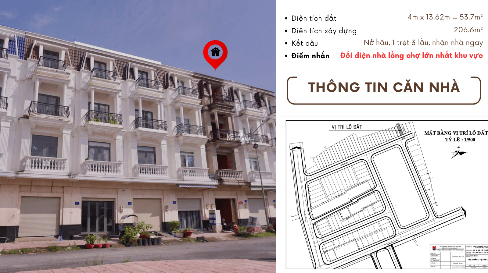 Chính chủ bán căn nhà phố thương mại mặt tiền chợ Cái Vồn, đối diện nhà lồng