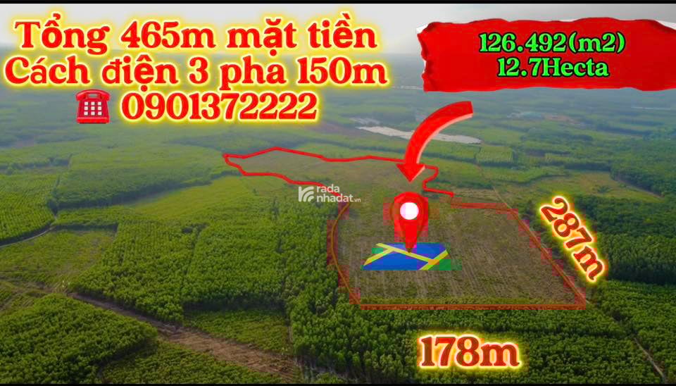 BÁN 12.7HA ( Có 465m mặt tiền ) TẠI XUÂN THÀNH, XUÂN LỘC – ĐỒNG NAI có ĐIỆN 3 PHA 