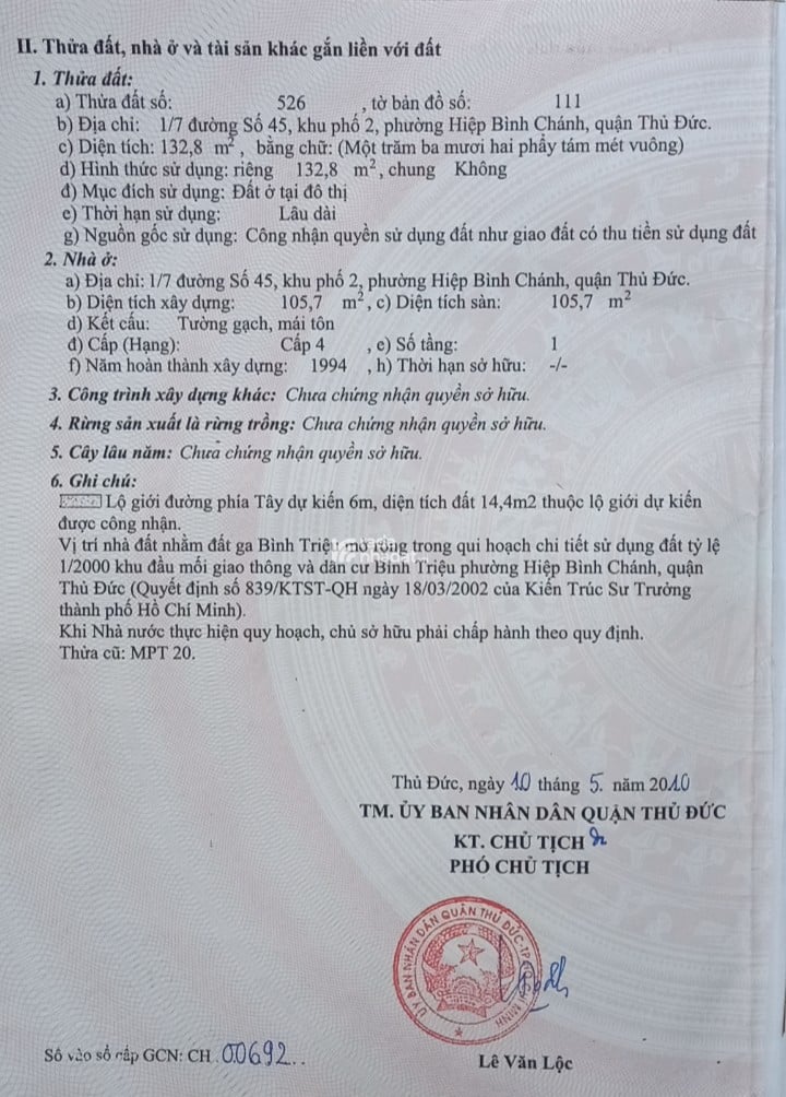 Nhà cấp 4, S 133m2 ngang 8m, dài 16m, hẻm trước nhà 2,5m 7.8 tỷ