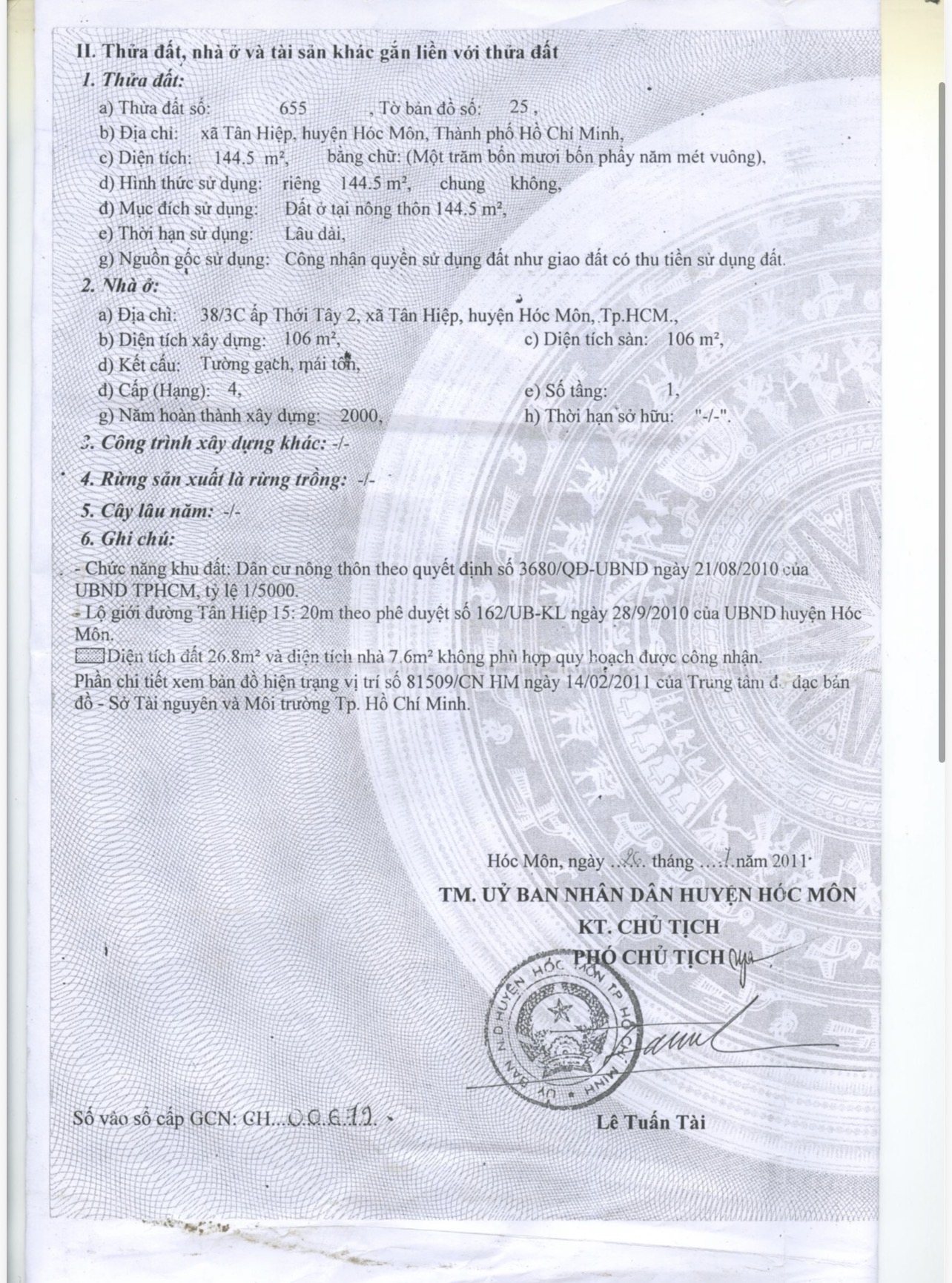 Bán nhà mặt tiền Tân Hiệp 15- Hóc Môn - SHR