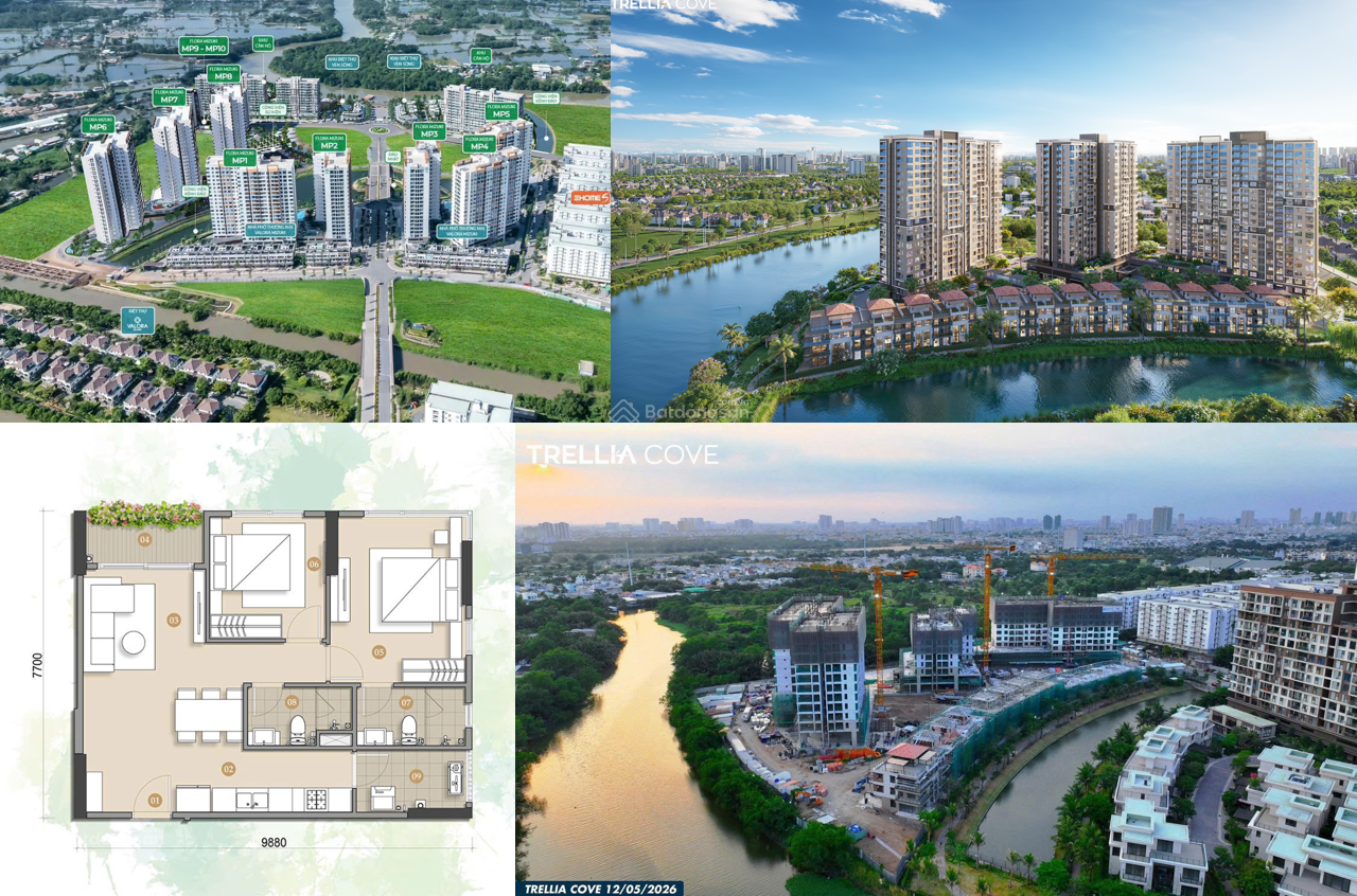 Trellia Cove trực tiếp CĐT 2PN 61m2 chỉ 4tỷ - thanh toán theo tiến độ 0.5%/tháng, CK 15.5%