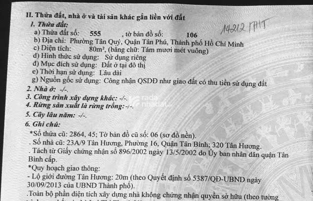 Đất tại khu vực Tân Hương tại Tân Phú DT 80m2 giá 11,7 tỷ