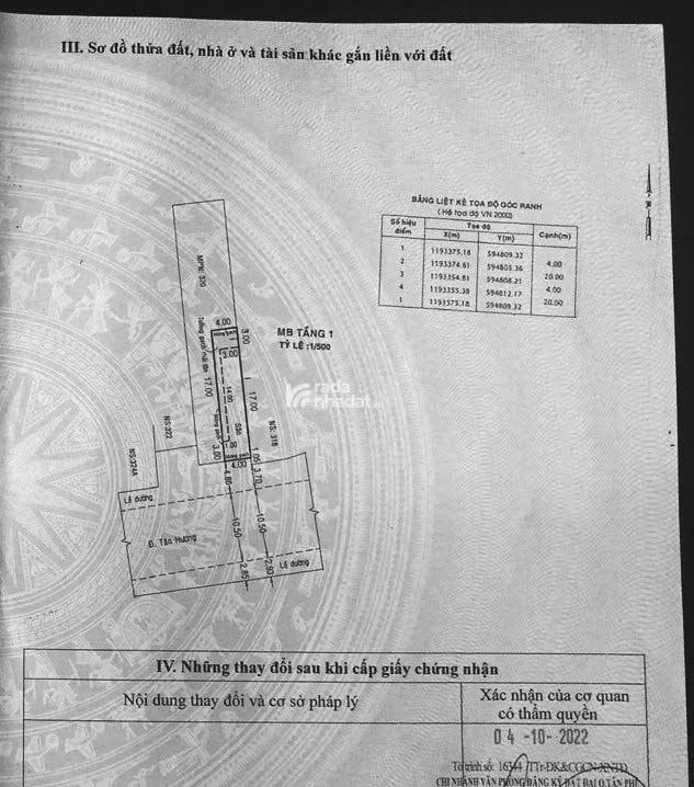 Đất tại khu vực Tân Hương tại Tân Phú DT 80m2 giá 11,7 tỷ