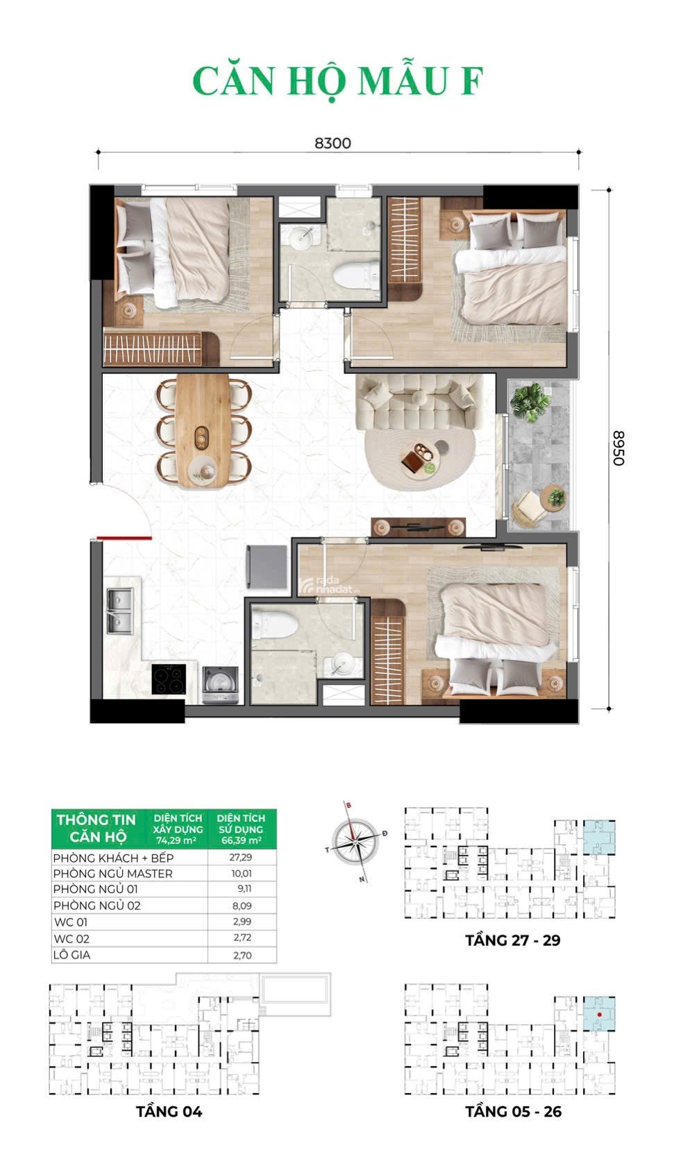  BCONS ASAHI Em còn duy nhất 3 căn 3PN / 75m2 / Giá 3.5 tỷ căn ( Có VAT ) / View Hồ Bơi , QL1K 