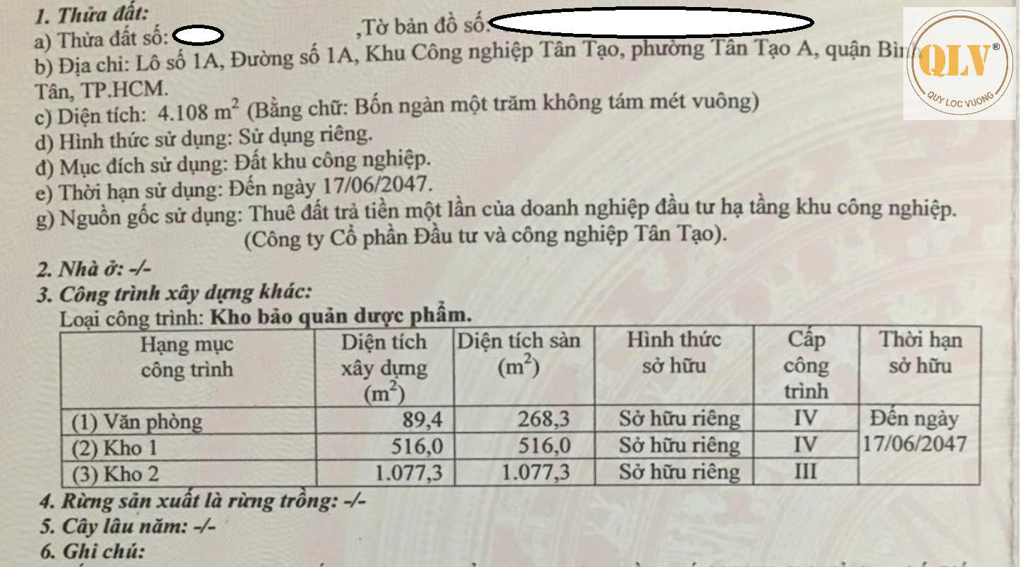 CẦN BÁN NHÀ XƯỞNG KCN TÂN TẠO, BÌNH TÂN, TP.HCM 1.900m2