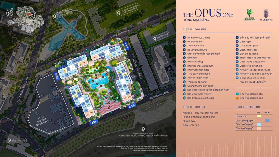 Chỉ 4,35Tỷ sở hữu 1PN1 54,10m2 tại OS5, The Opus One