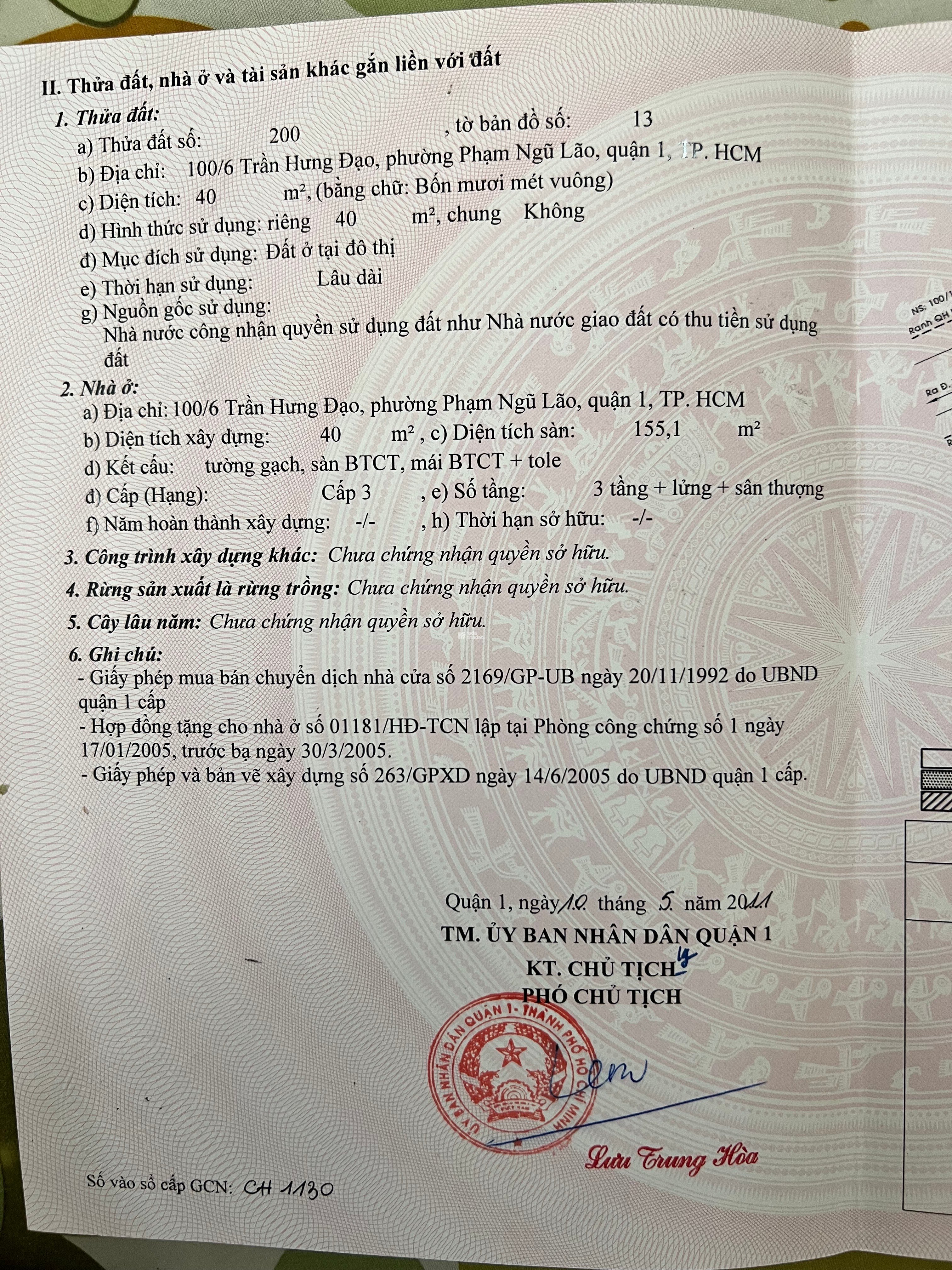 Bán nhà hẻm 100 Trần Hưng Đạo - Q1