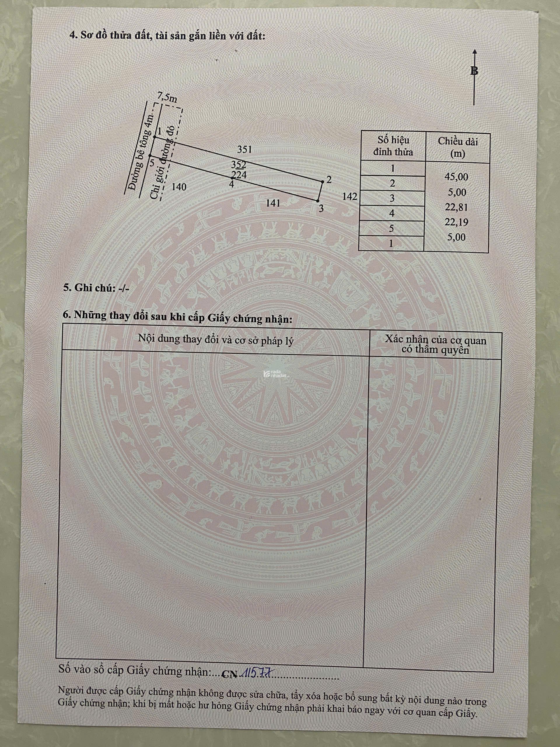 Bán lô đất 5x45225m2 thổ 100% tại trung tâm xã Mỹ Hạnh mới