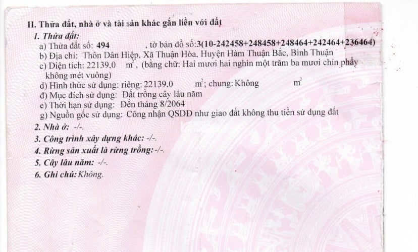 Chính chủ định cư nước ngoài cần bán lô đất CLN xã thuận hòa, bình thuận, dt 22,139m2 4,2 tỷ