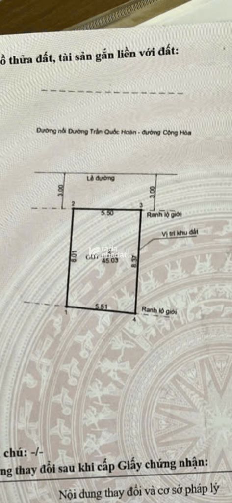 BÁN ĐẤT MẶT TIỀN TRẦN QUỐC HOÀN – QUẬN TÂN BÌNH