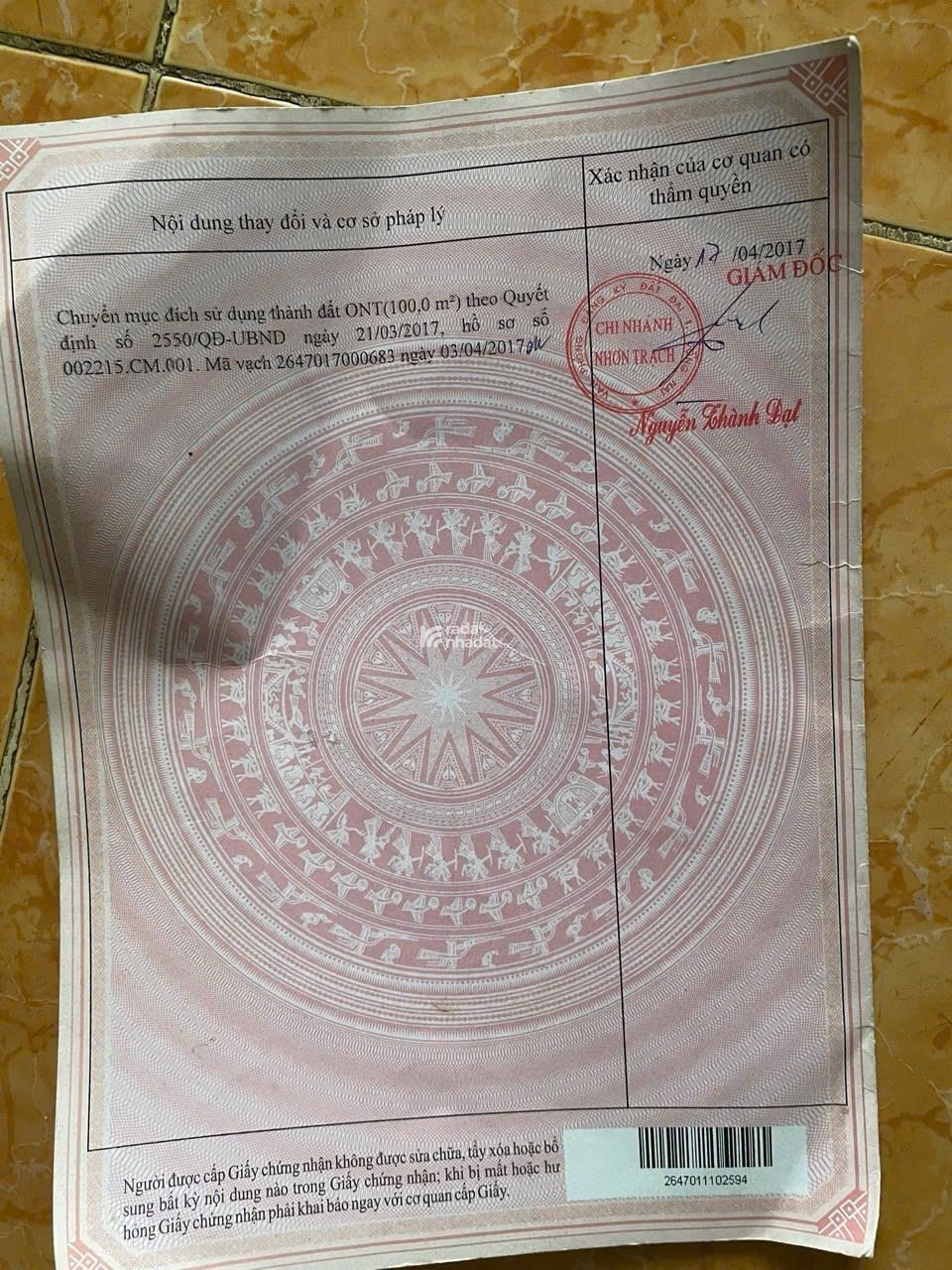 đất chính chủ full thổ cư. xã nhơn trạch đồng nai