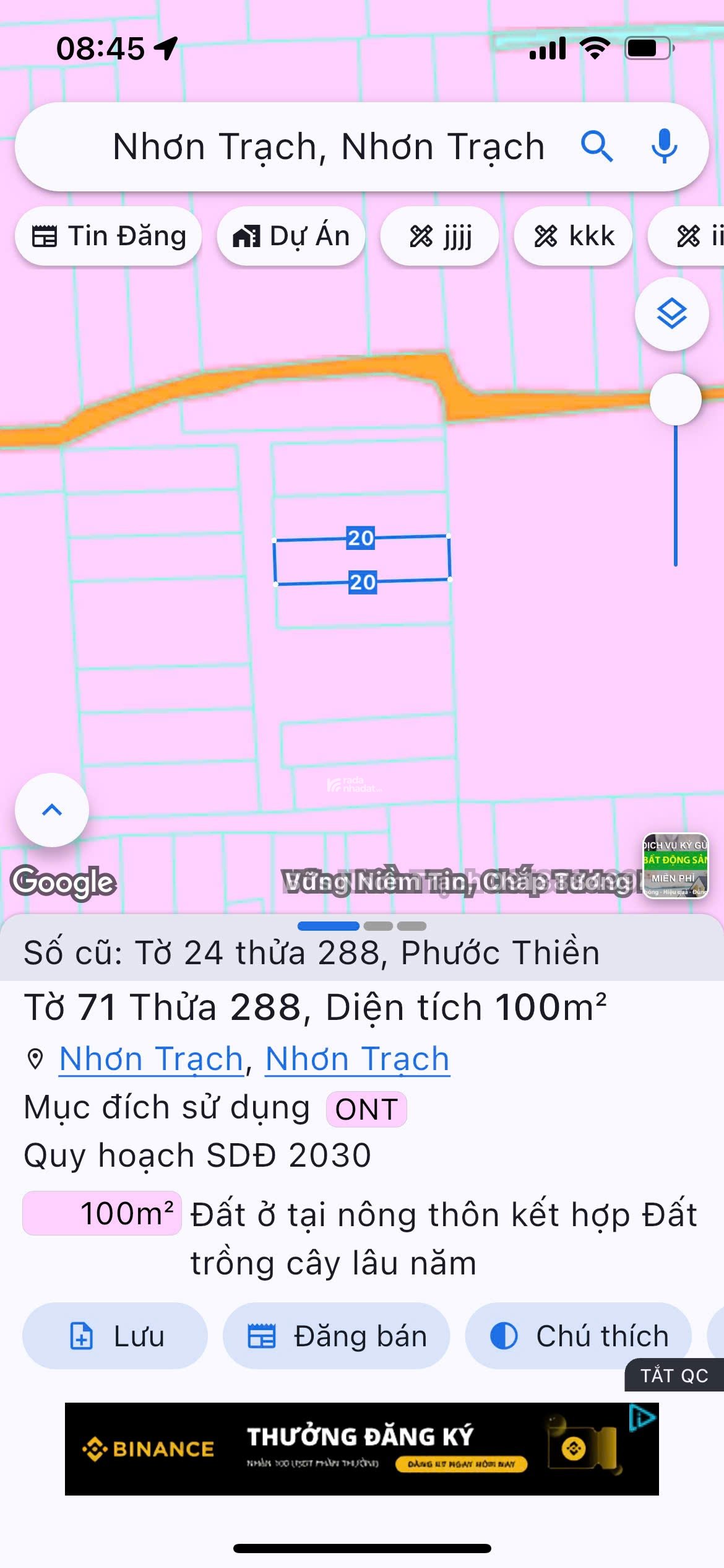 đất chính chủ full thổ cư. xã nhơn trạch đồng nai