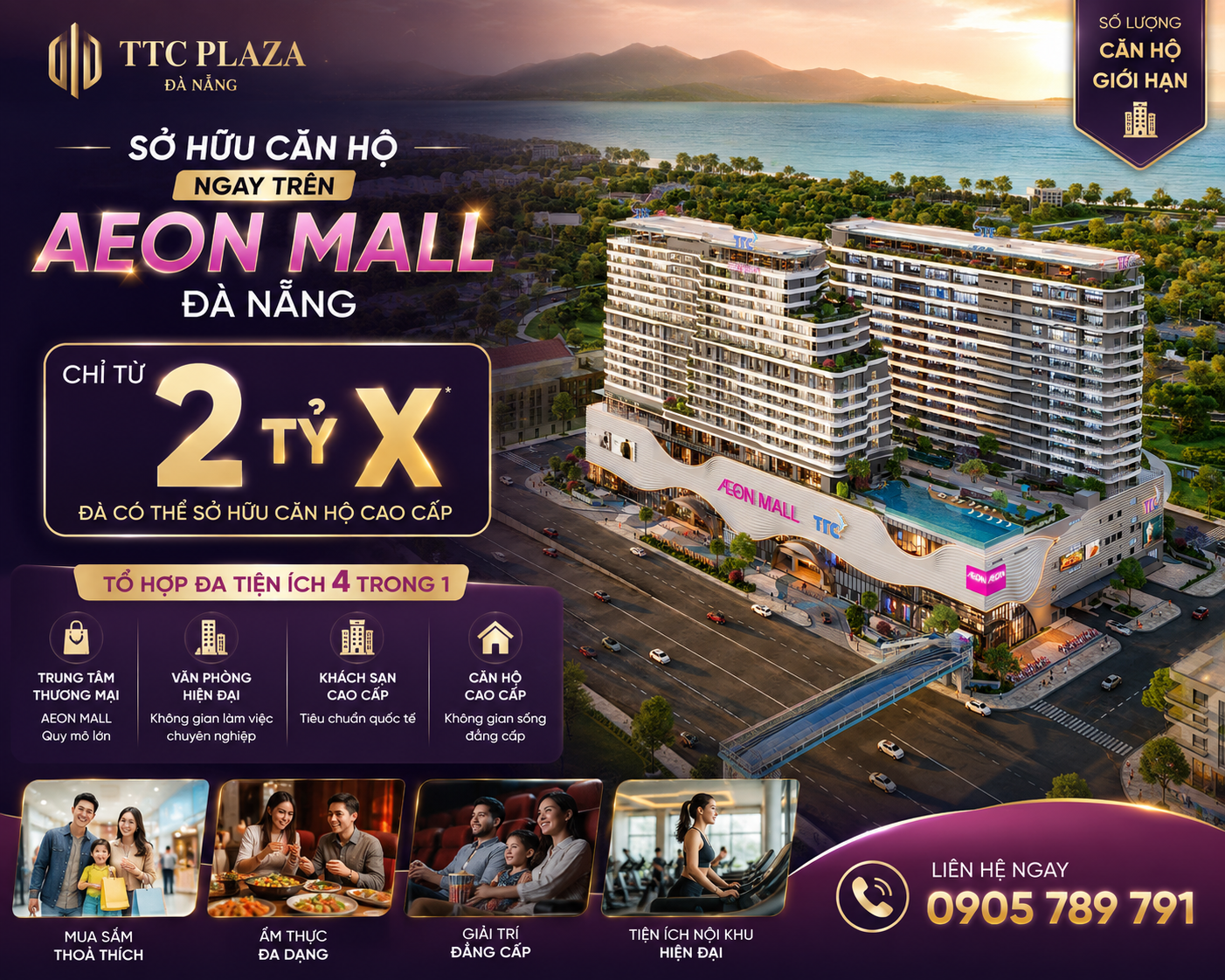 2,5 tỷ sở hữu căn hộ TTC Plaza ngay trên AEON Mall Đà Nẵng 