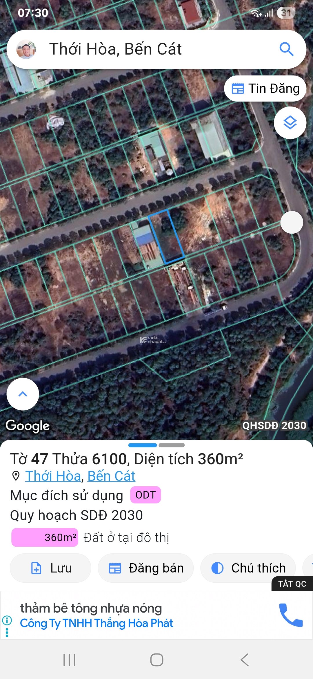 Bán lô đất 360m mỹ phước 4, thới hòa, hồ chí minh ( bến cát cũ )