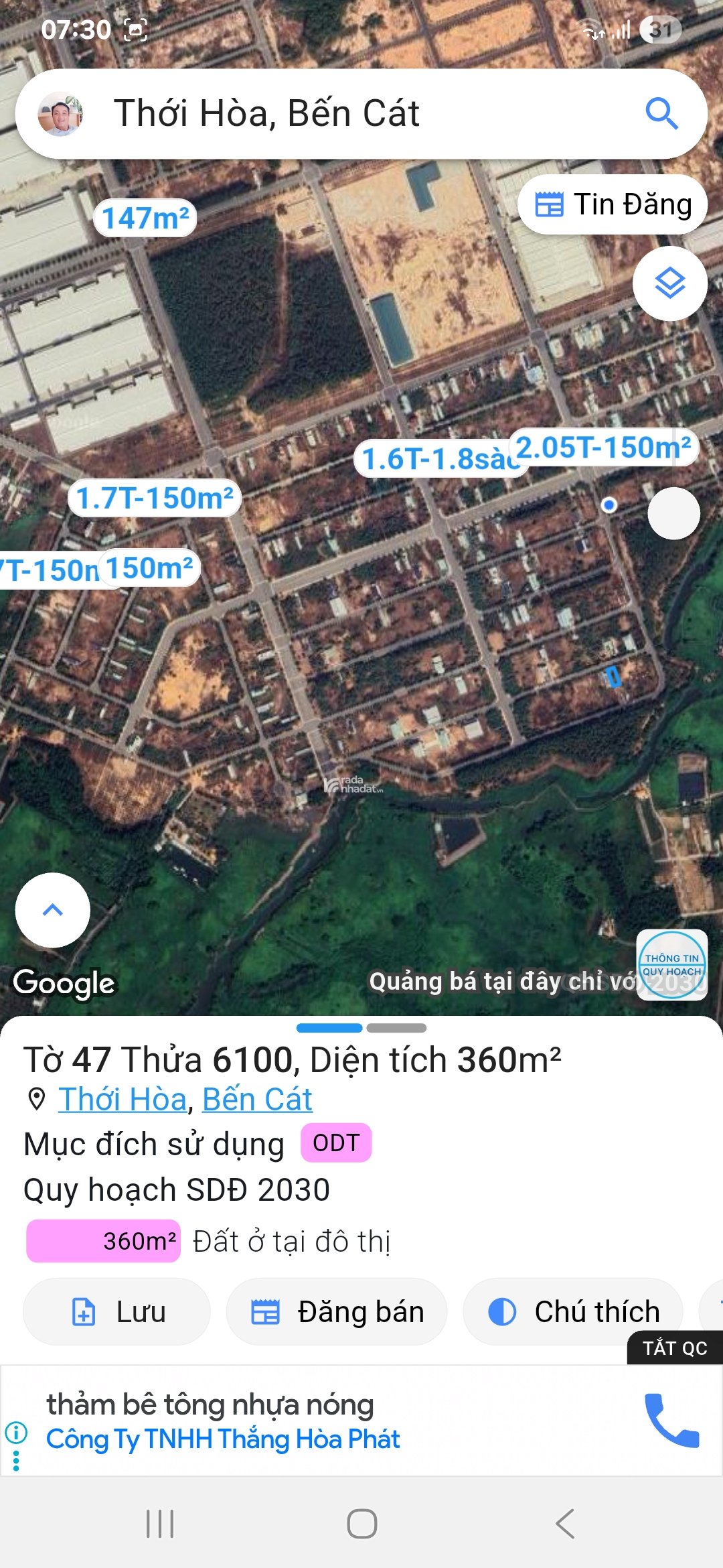 Bán lô đất 360m mỹ phước 4, thới hòa, hồ chí minh ( bến cát cũ )