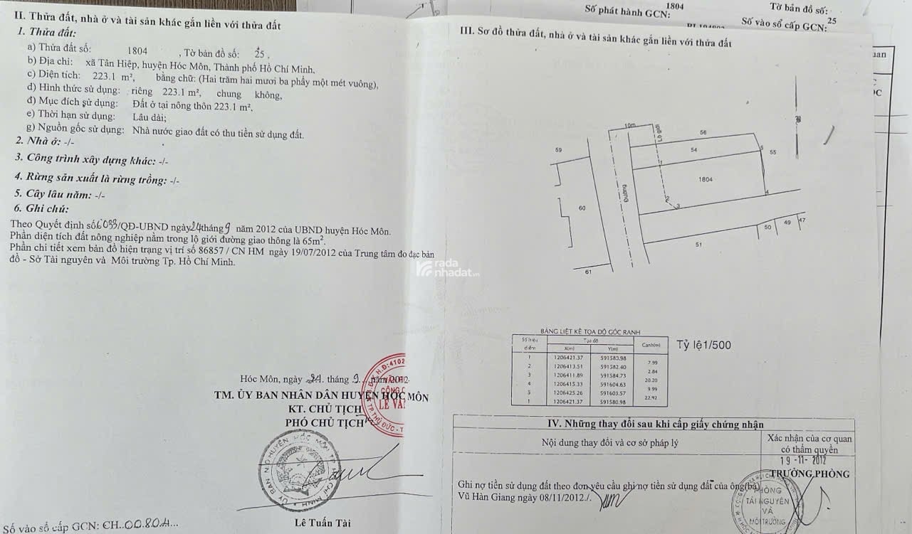Bán nhà mặt tiền Tân Hiệp 4, mặt tiền đường 10m