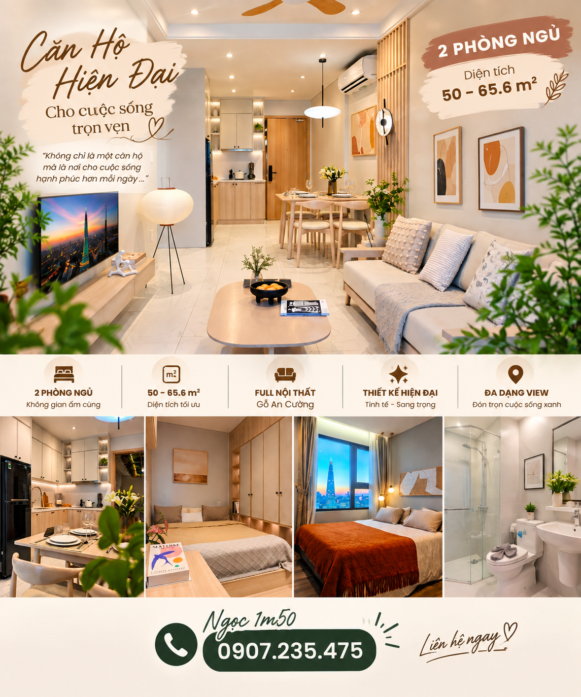 Căn hộ 2PN Full nội thất Tầng 8 view Trường học quốc tế Win Edu 