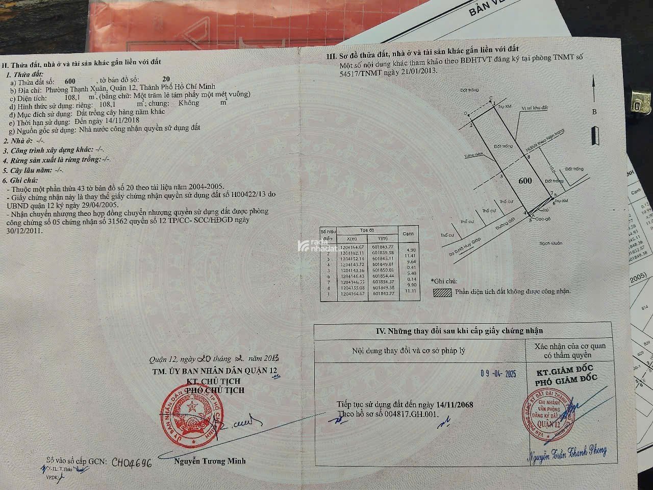 BÁN ĐẤT 1 XẸC HÀ HUY GIÁP - ĐỐI DIỆN TL41, Q.12 3.X TỶ 108M2