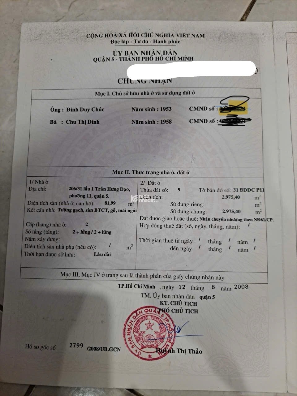 Bán chung cư cũ 206 Trần Hưng đạo