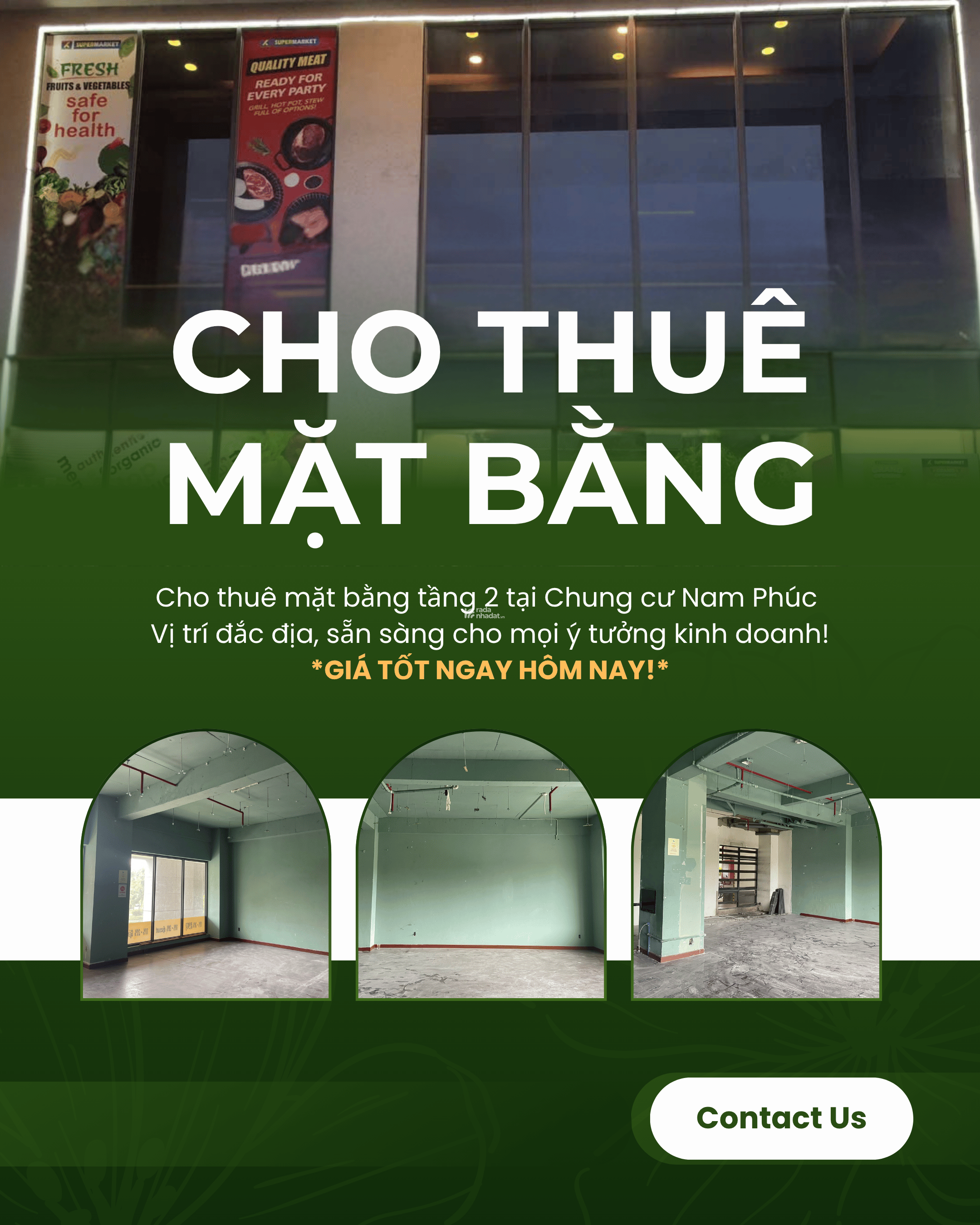 Cho thuê mặt bằng 100m2, Chung cư Nam Phúc 