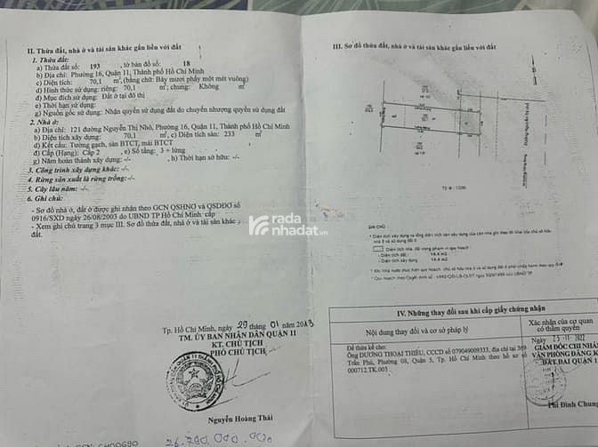 Chính chủ cần bán gấp MT Nguyễn thị nhỏ 3 lầu 8 x 17 giá 31 tỷ