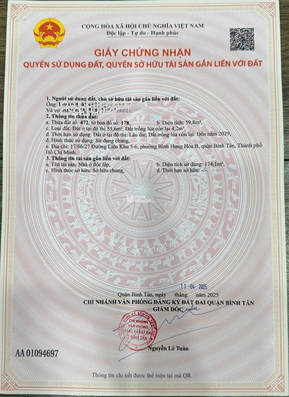 Chính chủ bán nhà 4 tầng xây mới, 5,9 tỷ. hẻm xe hơi, Liên khu 5-6, P.BHH B, Q. Bình Tân