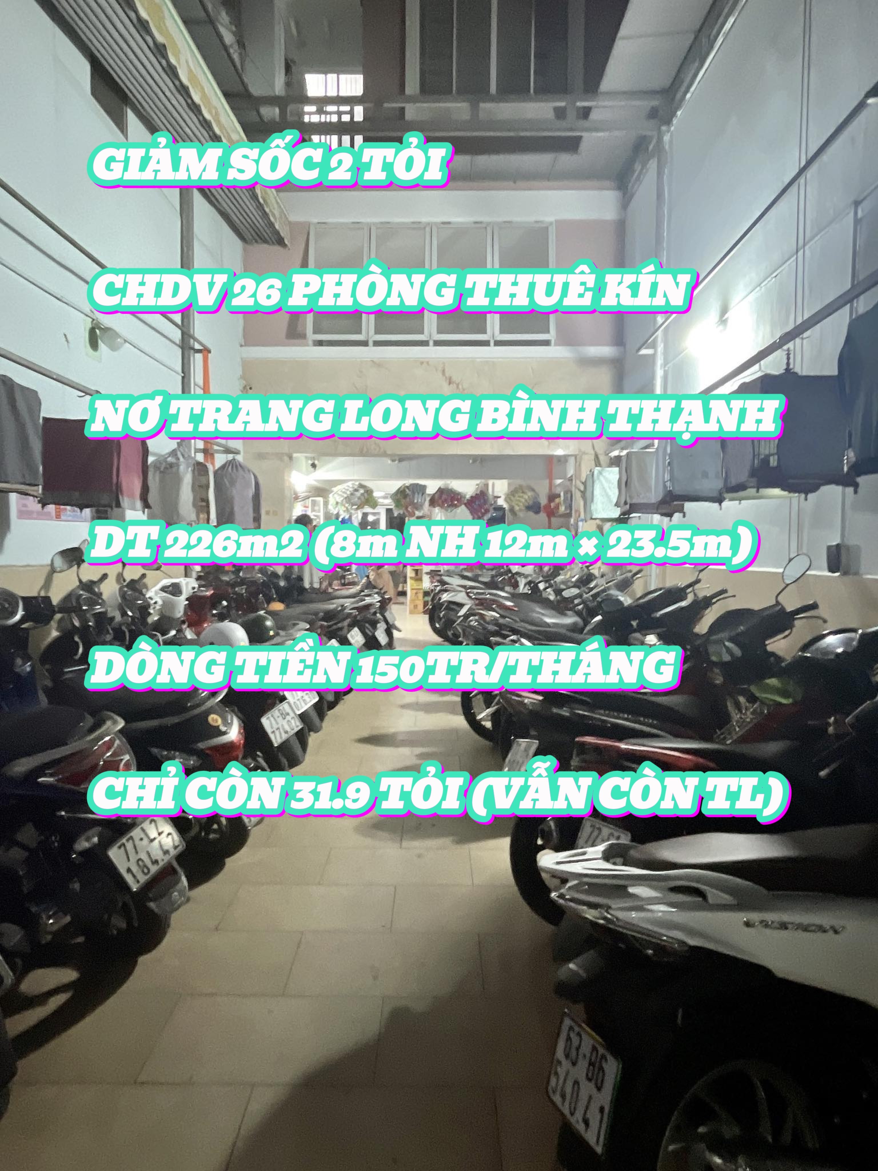 GIẢM SỐC 2 TỶ - CHDV 226m2 - 26 PHÒNG DÒNG TIỀN 150TR/THÁNG - NƠ TRANG LONG