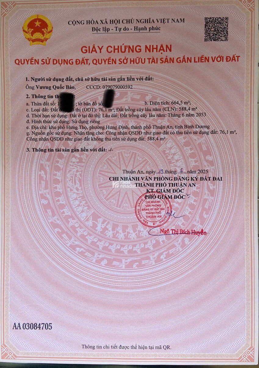 Chủ cần bán lô Hưng định,Thuận An,DB dt 664.5m2 , 76.1m2 thổ cư .Ai có nhu cầu lh:0933077723 (Long)