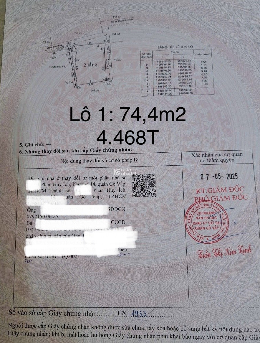BÁN ĐẤT SÁT MẶT TIỀN GÒ VẤP -  TẶNG DÃY 8 PHÒNG TRỌ