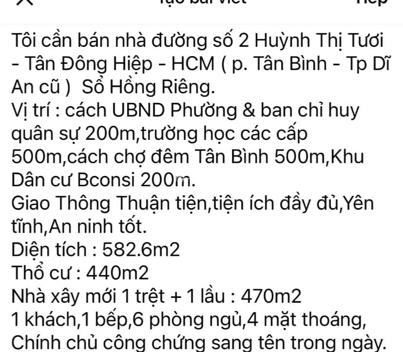 Cần bán gấp biệt thự vườn Huỳnh Thì Tươi P.Tân BÌnh Dĩ An Bình DƯơng