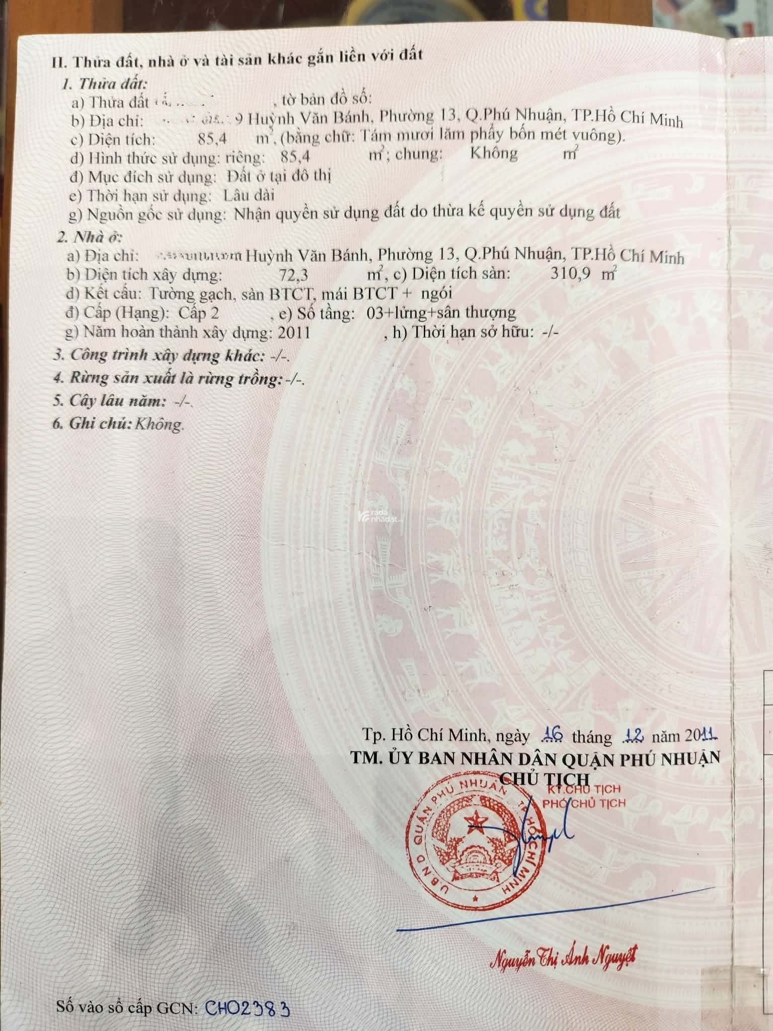 BÁN NHÀ 5 TẦNG, HẺM CHUẨN 6M - HUỲNH VĂN BÁNH - PHÚ NHUẬN - DT:86M2 - NHỈNH 15 TỶ.CTL