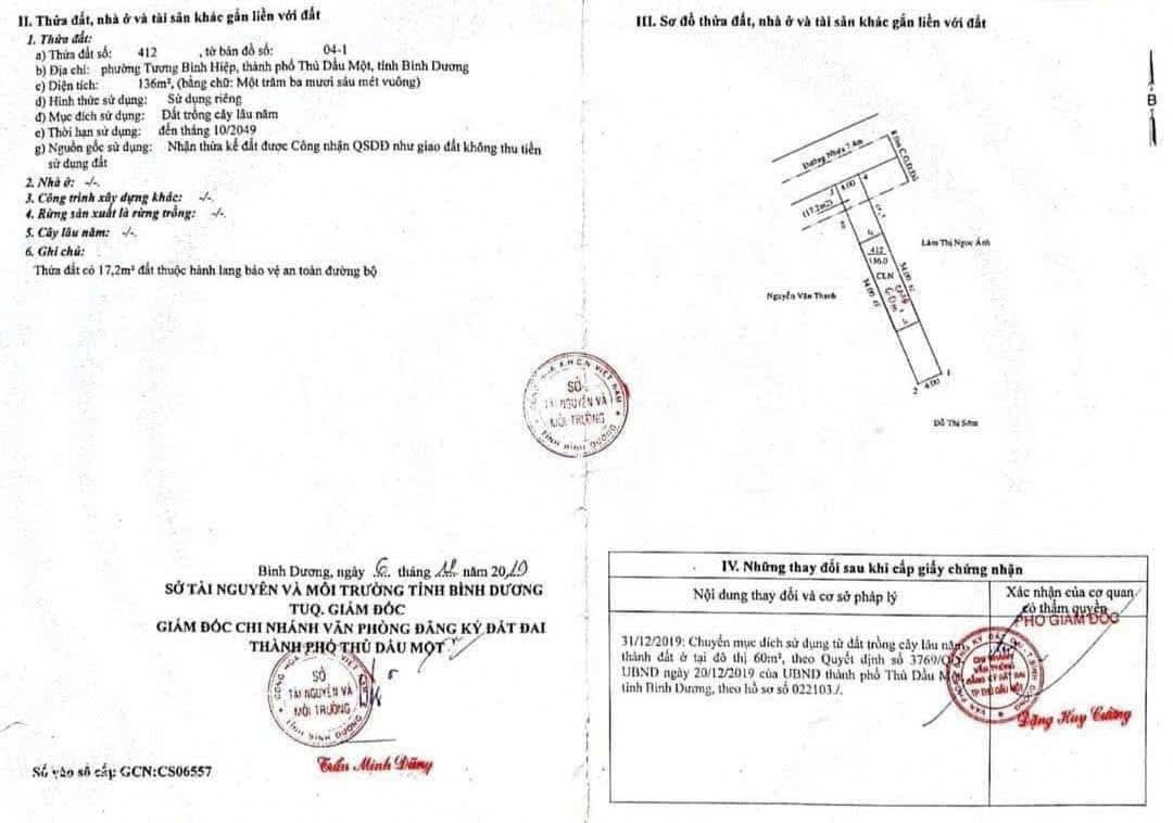 Bán gấp lô đất 136m2 mặt tiền nhựa Lò Lu P.Tương Bình Hiệp, ô tô tới tận nơi, giá chỉ 1 tỷ 7x