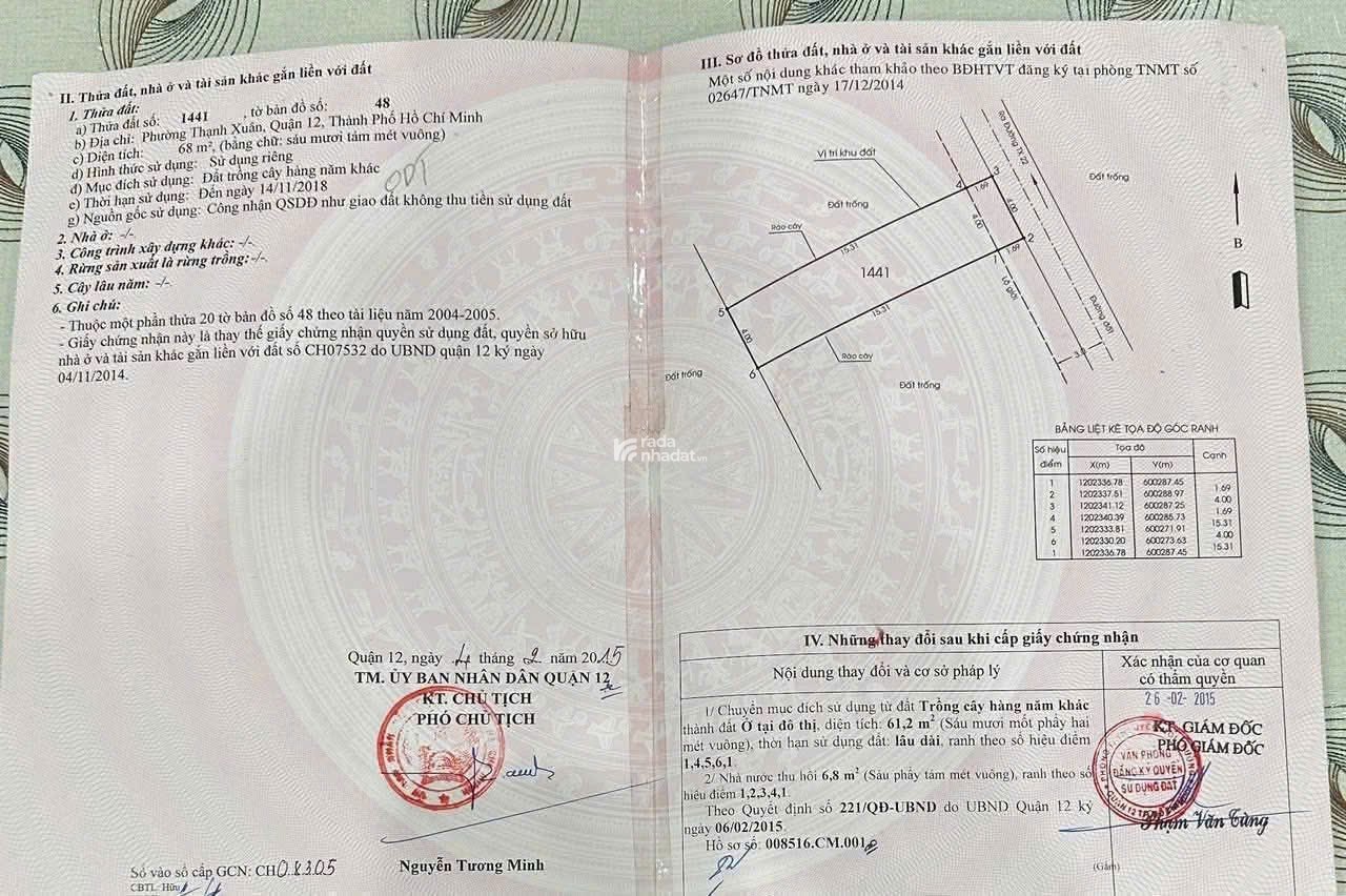 BÁN ĐẤT THẠNH XUÂN 22, Q12 - 61M2 - 3.X Tỷ