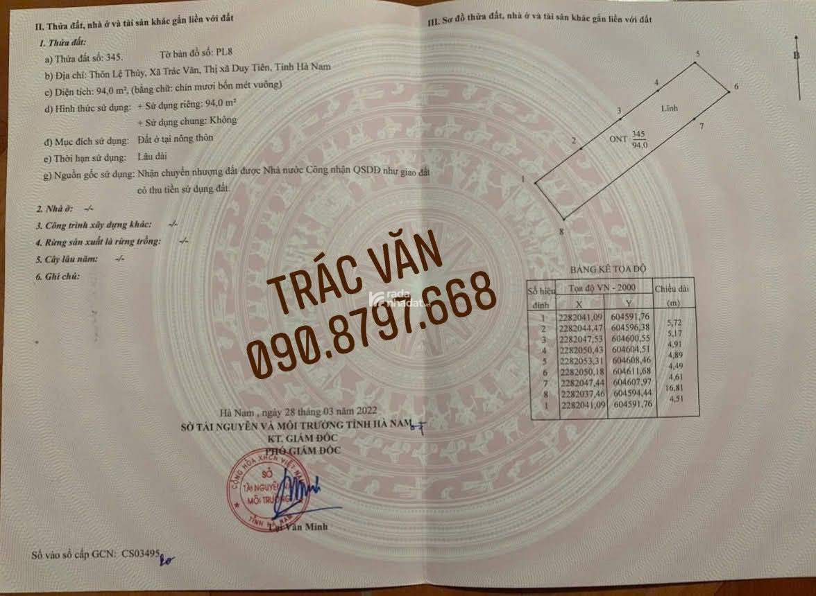 Tôi chính chủ bán đất Trác văn, Duy Tiên nhỉnh 1.7ty