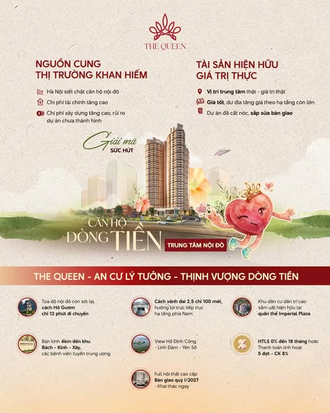 Bán căn hộ chung cư 72.9m2 tại The Queen 360 Giải Phóng, Hà Nội