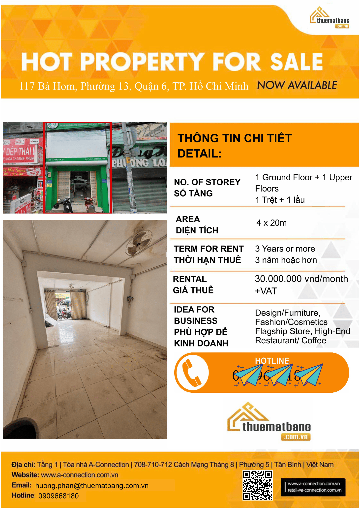 CHO THUÊ NHÀ MẶT TIỀN 2 TẦNG (1 Trệt  1 Lầu) ĐƯỜNG BÀ HOM Q.6 (4x20m)