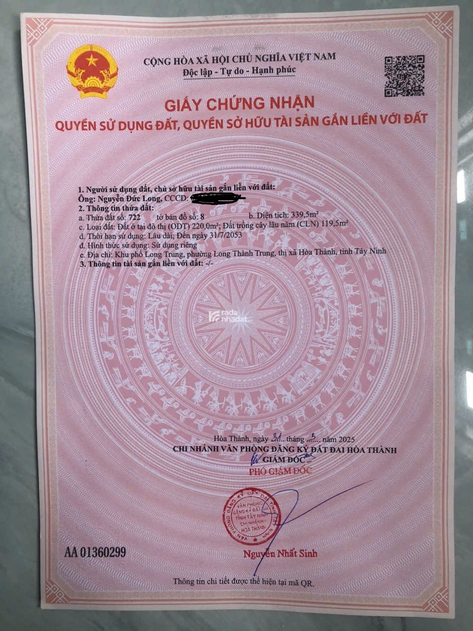 bán nhà ở tây ninh , 339m2 ( 220 là đtc , 119,5 là đất trồng cây lâu năm )