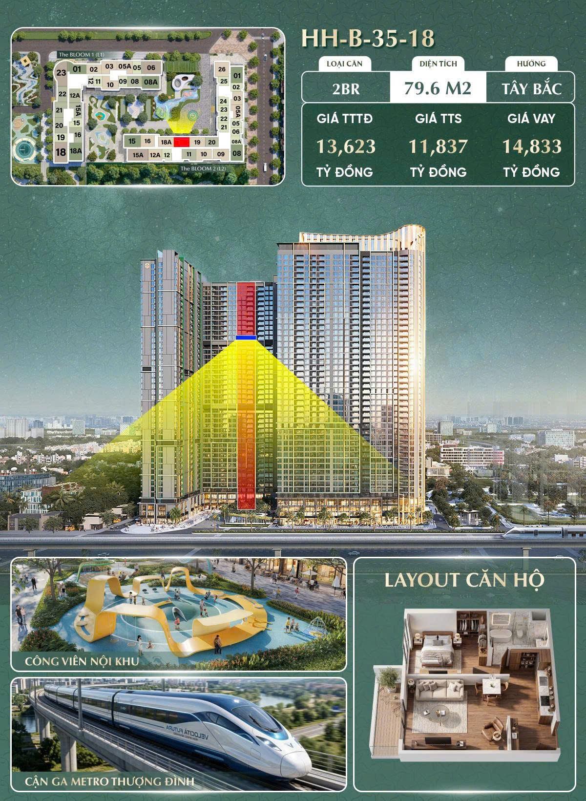 2pn Sở Hữu Tầm View Công Viên Nội Khu & Trực Diện Ga Metro Thượng Đình Siêu Thoáng Tiện Lợi