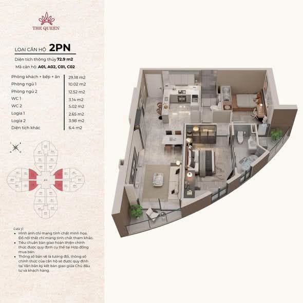 Bán căn hộ chung cư 72.9m2 tại The Queen 360 Giải Phóng, Hà Nội