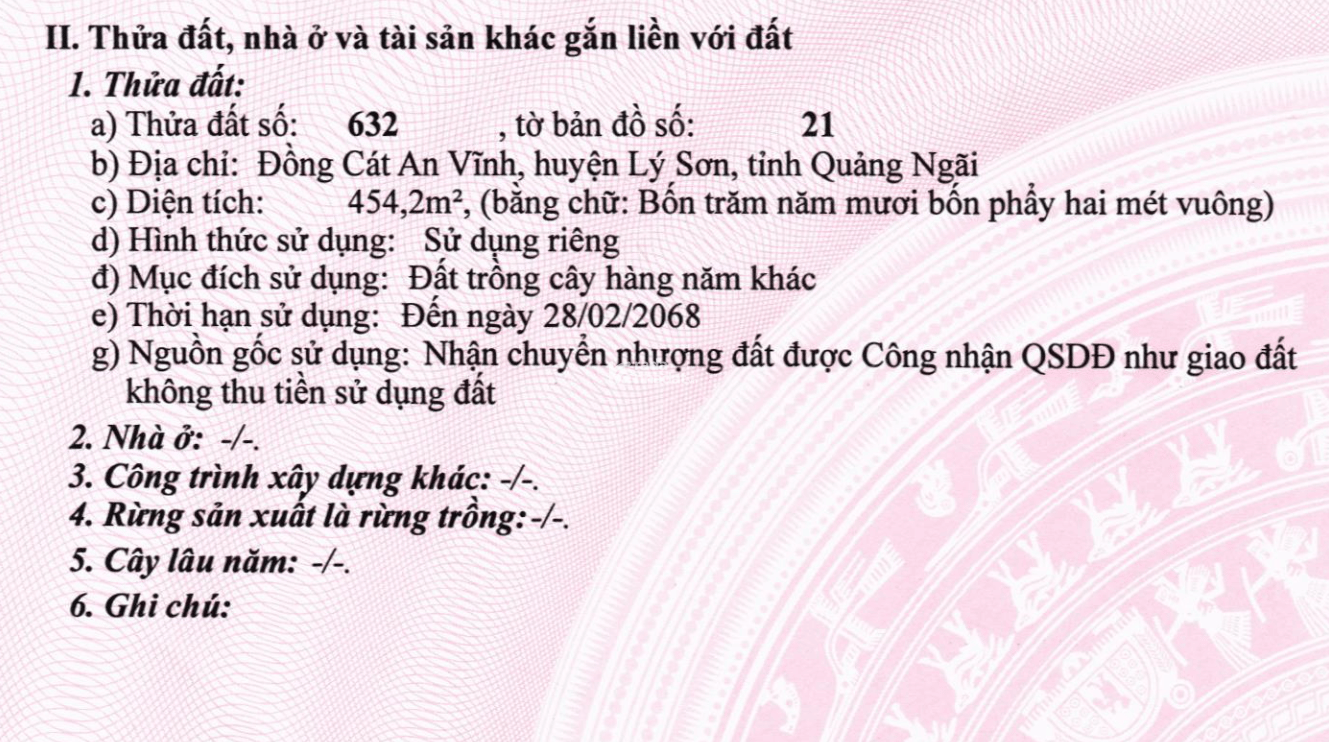 BÁN ĐẤU GIÁ LẦN 1 -  08 TS MBAMC Ở ĐỒNG CÁT AN VĨNH, HUYỆN LÝ SƠN, QUẢNG NGÃI