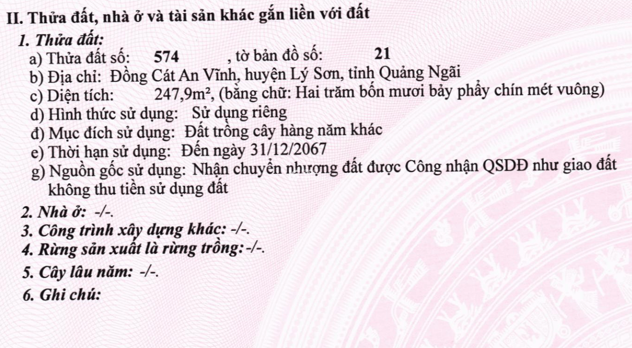 BÁN ĐẤU GIÁ LẦN 1 -  08 TS MBAMC Ở ĐỒNG CÁT AN VĨNH, HUYỆN LÝ SƠN, QUẢNG NGÃI