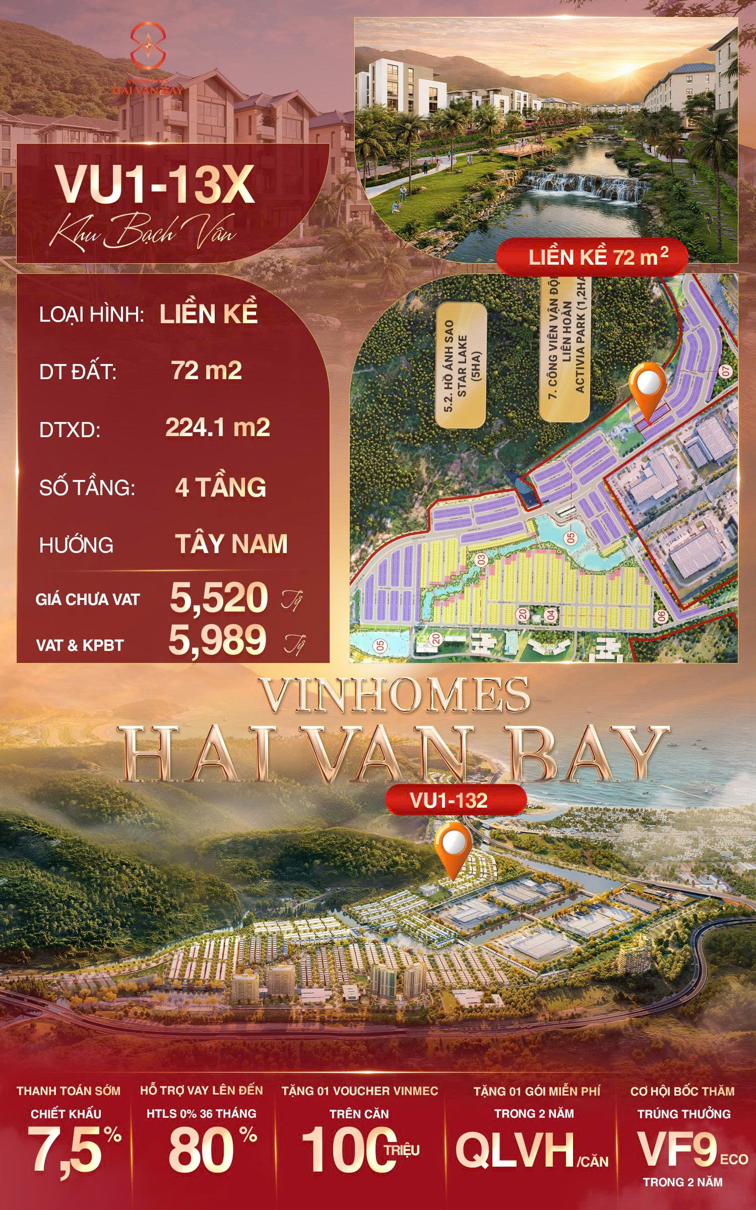 Giỏ hàng nhà liền kề khu Bạch Vân - Vinhomes Hải Vân (Vinhomes Làng Vân) giá chỉ 5,5ty